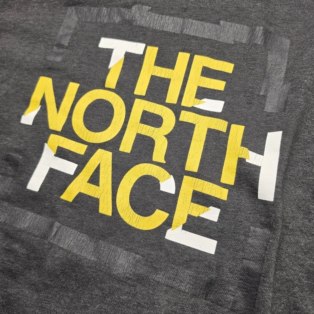 The North Face Hoodie Mens XL Charcoal Grey Yellow Box Graphic Pullover Fleece